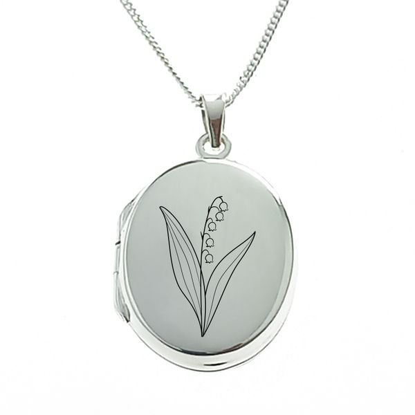 Lily of the Valley May Birthflower Sterling Silver Locket With Chain