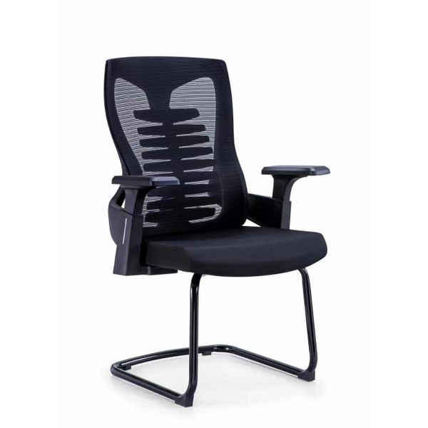 Designer Black Mesh Sled Base Side Reception Chair