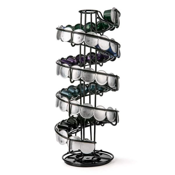 Black Metal Wire Capacity Spiral Rotating Coffee Capsule Rack - 60-Piece