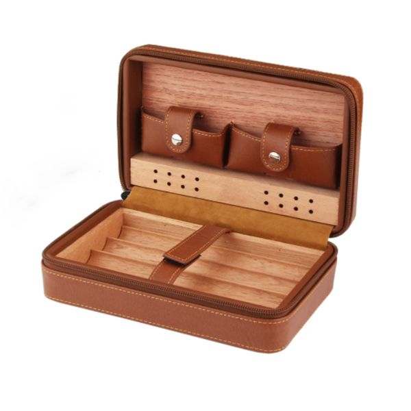 Portable Cigar Humidor Cedar Wood Tray Holder - 4 Cigars