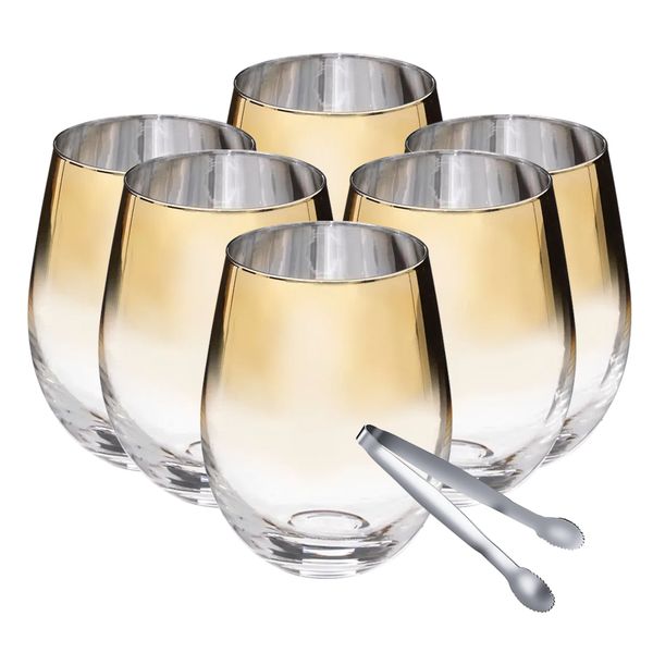 Set of 7 - Modern Design Stemless Smoky Gradient Wine Glasses
