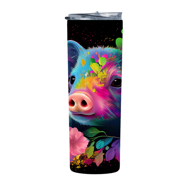 Dark Water Color Piglet Face Neon 20 Oz Straight Skinny Tumbler 006
