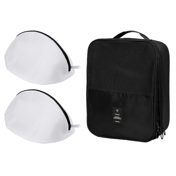 Mesh Shoe Wash and Laundry Bags with 3-Layer Shoe Travel Bag