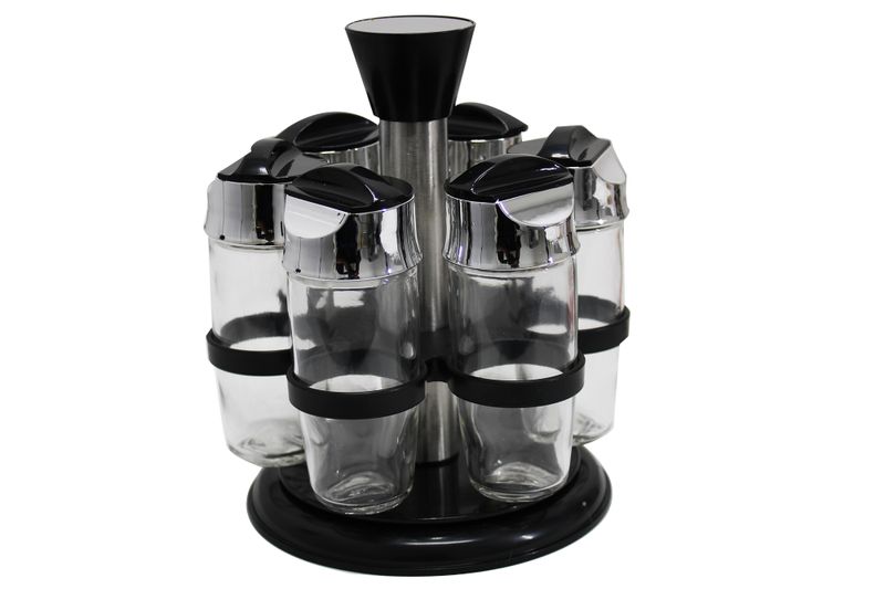6 Piece Glass Countertop Spice Organizer Jars and Rotating Holder Set