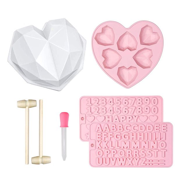 7 Piece 3D Geometric Cake Mold Heart Shape Silicone Cake Molds