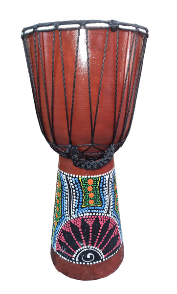 Djembe Drum Hand Painted Red Flower 24cm x 50cm