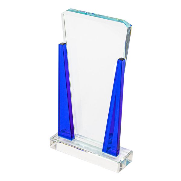 Clear and Blue Glass Strip Panel Design Award Trophy on Base