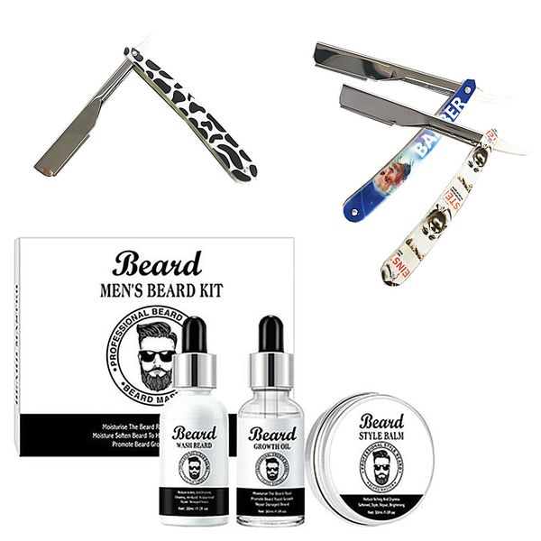 Beard Master Beard Care Kit with 3 x Barber Razor Cut Throat Shavette