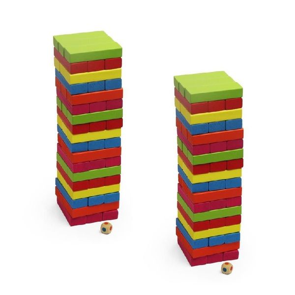 Wooden Tumbling Tower Stacking Game (Set of 2) Multi Colour