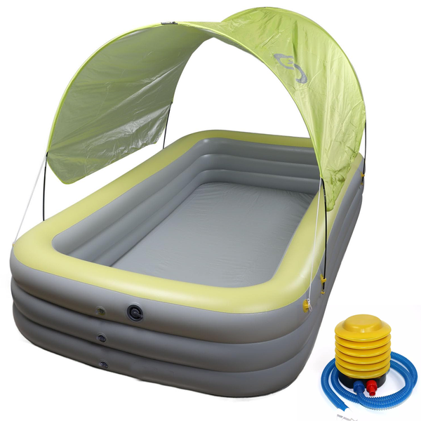 Inflatable Pool with Shade - Outdoor Swimming With Canopy 210x145x60cm