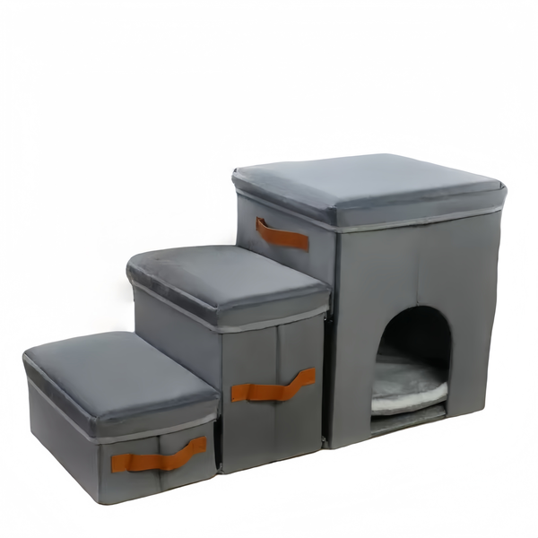 Dog Stairs with House &amp; Storage Dog Steps Foldable Pet Stairs for Dogs Cats