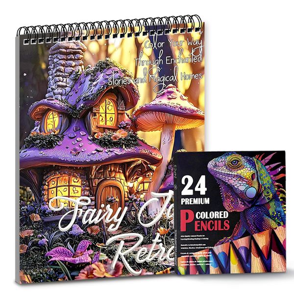 Fairy Tale Retreat Adult Coloring Set (Includes 24 Premium Colored Pencils)