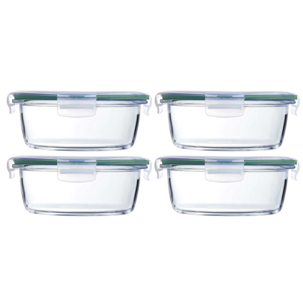 710ml Borosilicate Glass Round Food Containers - 4 Pack
