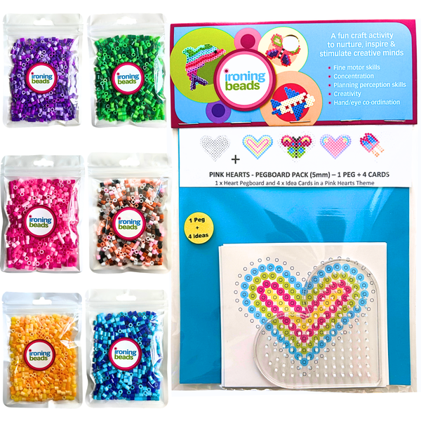 Ironing Beads - 3000 Beads And 1 Sml Peg 1 Card Pack - Pink Hearts