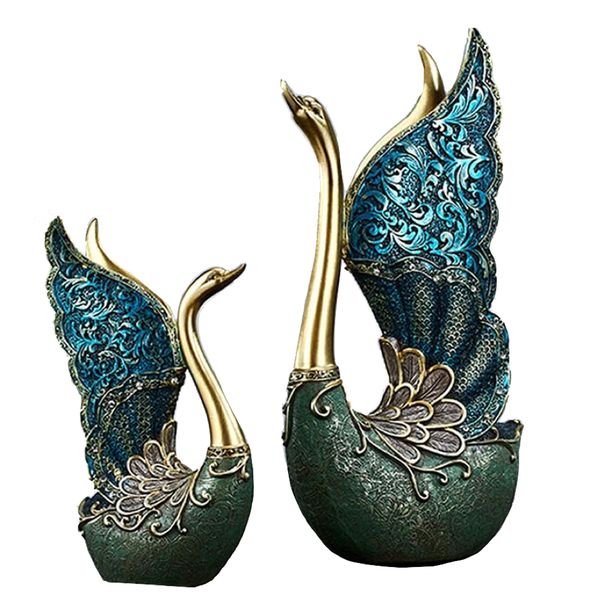 Decor Multi-Coloured Resin Desktop Couple Swan Statues - Set of 2