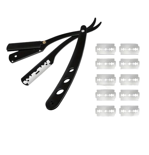Straight Edge Razor with 10 Shaving Blades