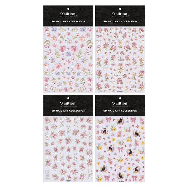 Nailtion 3D Embossed Nail Art Stickers - 3D Flowers, Roses, Easter