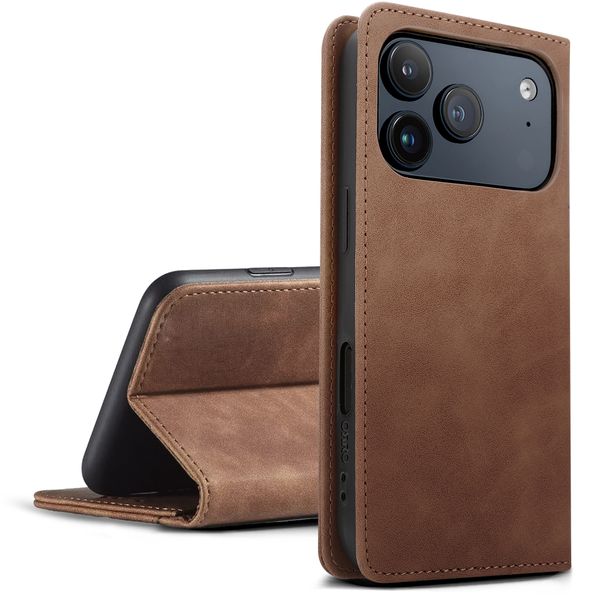 ORRO Brown Vegan Leather Wallet Case Compatible with iPhone 17 Pro &amp;Pro Max