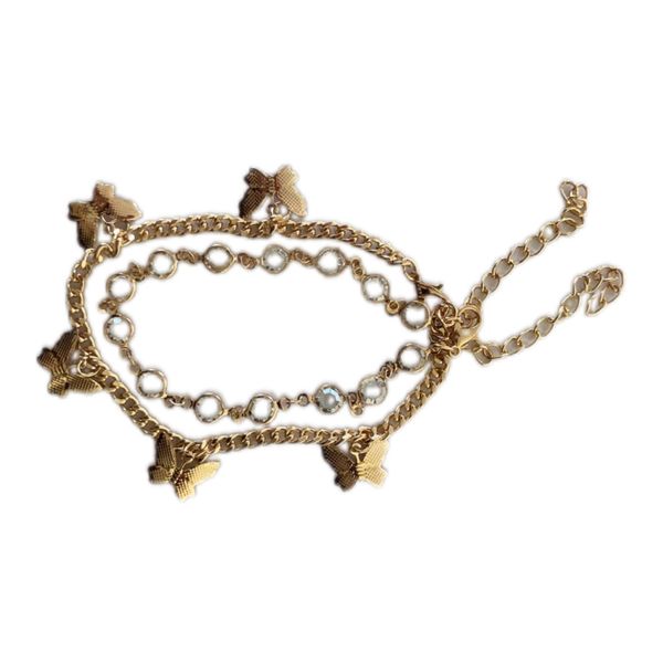 2-Piece Yellow Gold Butterfly Charm Anklet Set