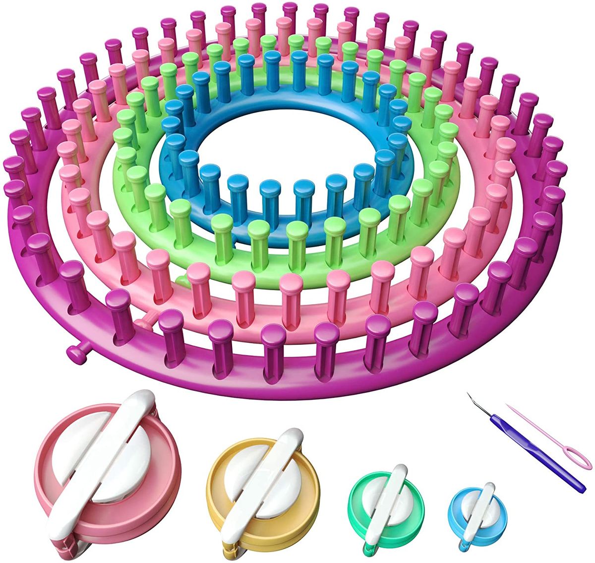 Round knitting looms set craft kit tool with hook needle and pompom
