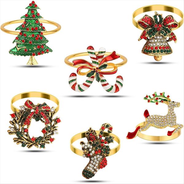6pc Christmas Napkin Rings Set,Metal Napkin Ring Holder Bluk for Xmas Party