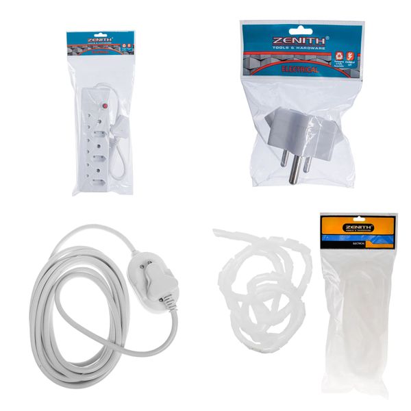 Multiplug 6 Way &amp; Plug Adaptor 1X 3Pin 2x 2Pin &amp; Cord 5m + Cable Twirly