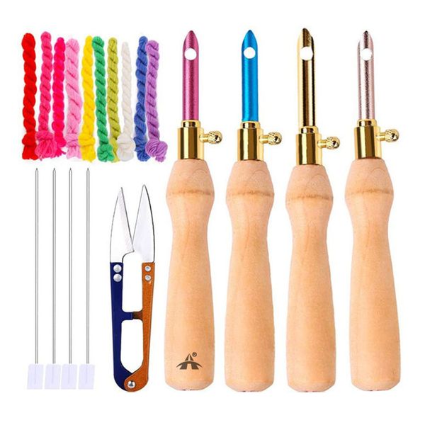 ALANES 19 In 1 Punch Needle Kit With Wooden Handle Tools And Colorful Yarns