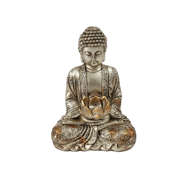 Kitro Antique Gold Bhudha Tealight Holder, 17 x 25cm
