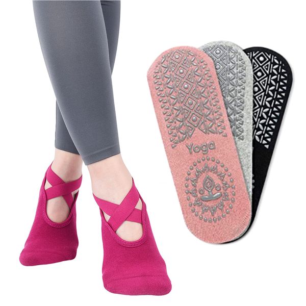 4 Pairs Yoga Socks Non Slip Gripper Soles for Women Ballet X Strap