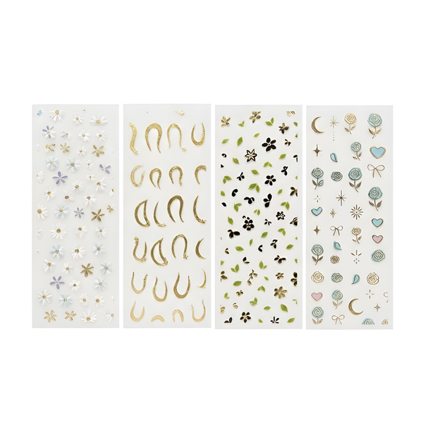 4 Pack Nail Art Stickers Mixed Designs Floral Gold Decals