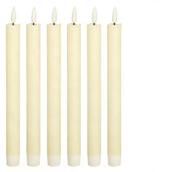 Ivory Flameless Taper Candles with Timer, 6 Pack Battery Operated