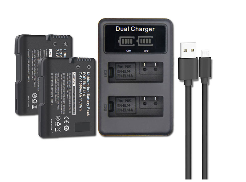 EN-EL14 Camera Battery Charger &amp; 2x Battery Compatible with Nikon D