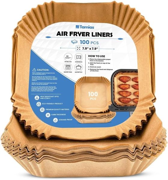 Tamias Square Air Fryer Liners Disposable Set of 100 Paper for Air frying