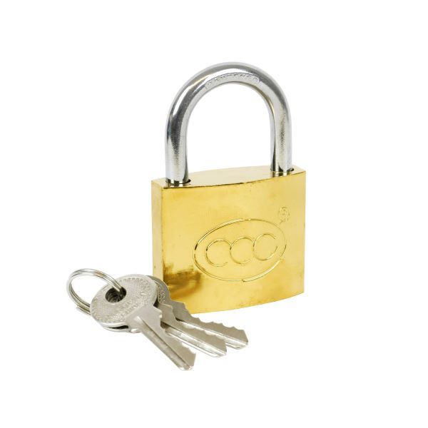 50mm Brass Padlock with 3 Keys - Brass Plated Padlock - Security Lock