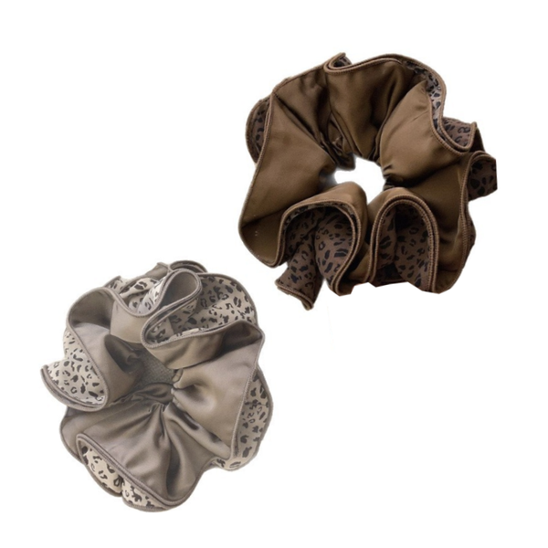 2 PCS Poise Leopard Ponytail Holders Satin Silk Scrunchie Set for Girls