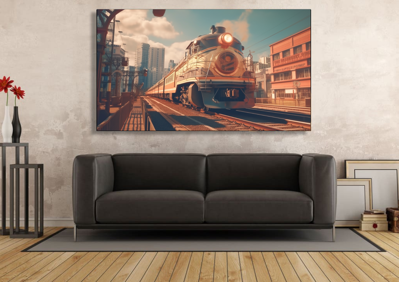 Canvas Wall Art - Retro Railway Vintage Train Abstract - IM0139