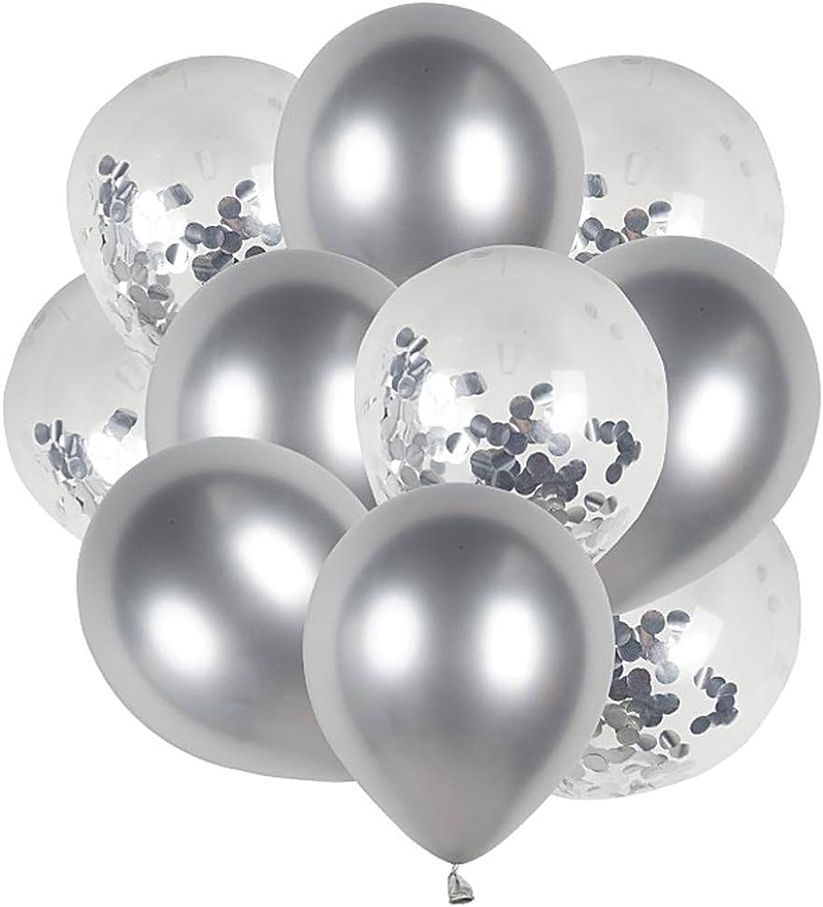 50 Piece - Metallic Silver and Confetti Helium Balloons (Round) | Shop ...