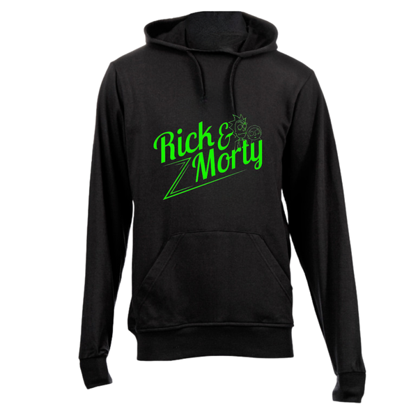 Black Brushed Cotton Hoodie - Rick and Morty Green