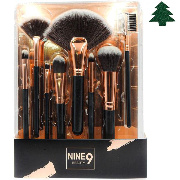 9 Piece Black Makeup Brush Set