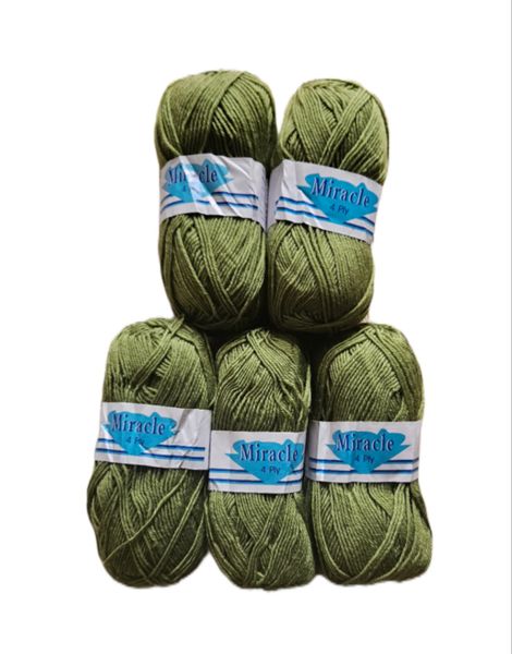 4ply Wool Yarn 100% Acrylic (Pack of 5 x 100g)- Olive Green