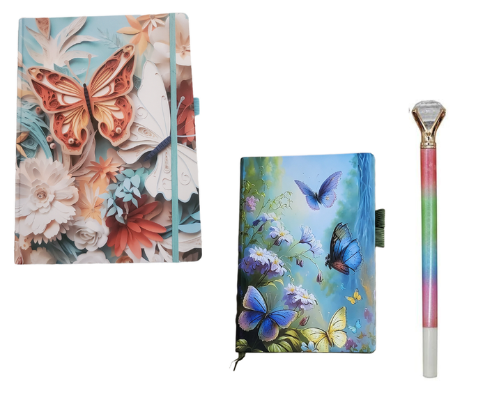 3 Pack Combo A4 &amp; A5 Notebooks with Diamond Stone Ball Top Pen Campus GiftP