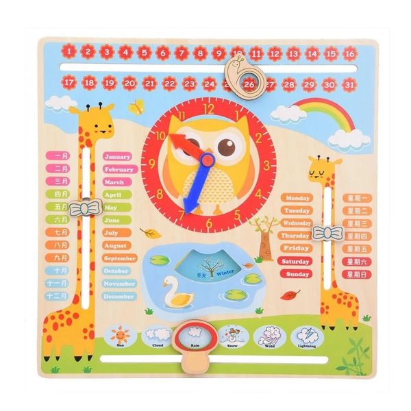 Pre-School Early Educational Date &amp; Calendar Wooden Clock Toy