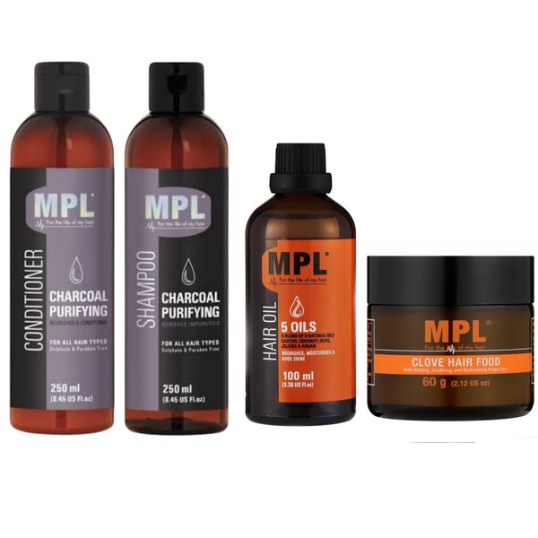 MPL Charcoal Shampoo, Conditioner, Clover Hairfood &amp; Hair Oil