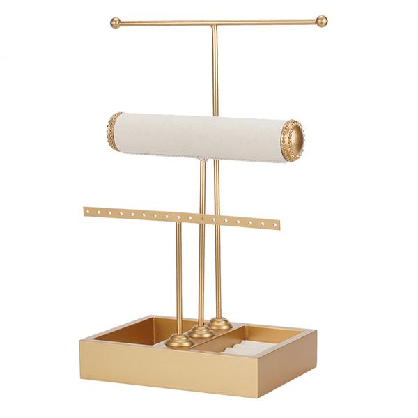 Golden Metal 3 Tier Jewelry Rack Ring Earring Display Stand Organizer