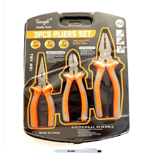 3 Piece Professional Quality Different Multipurpose Pliers Set With ReVibe Pen