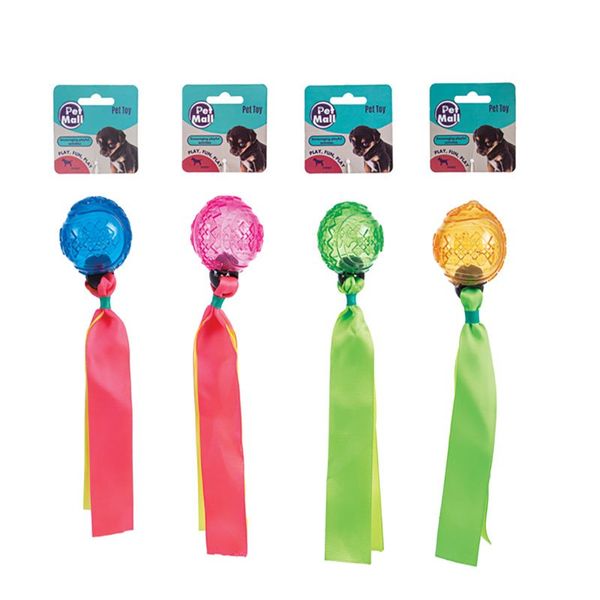 Bulk Pack x 4 Pet Dog Toy Ball With Ribbon