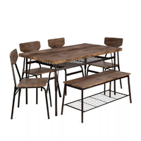 Anchor Home Dining Table Set with shelve 4 Chairs & Bench -Brown Wood Metal