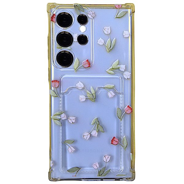 Clear - Phone Case with Pretty Roses &amp; Card Holder - Samsung S23 Ultra