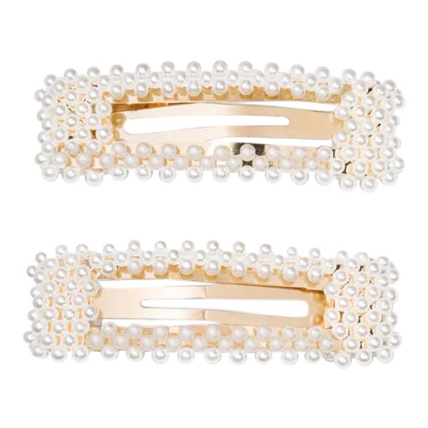 Hair Clips Ladies Pearls Rectangle X 2