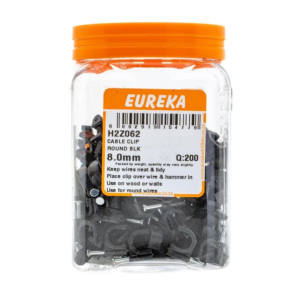 EUREKA Cable Clip Round Black 8mm Q:200 H2Z062